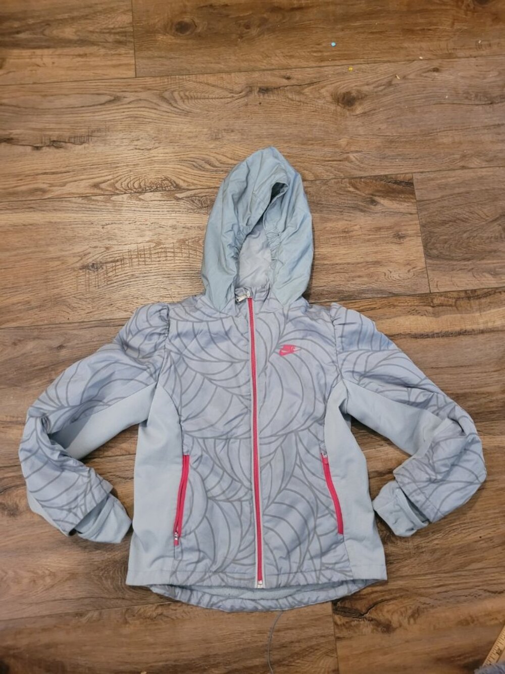 Nike Therma-FIT Kids Full Zip Hoodie Grey Pink Swoosh Jacket S Warm